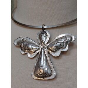70s 80s Angel Goddess Necklace Pendant Silver Tone Boho Southwestern Vintage